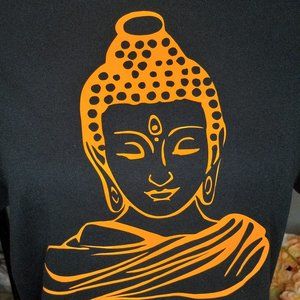 Black T-shirt with orange Budda